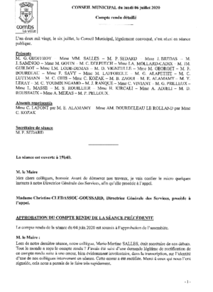 Compte-rendu du Conseil Municipal du 06/07/2020